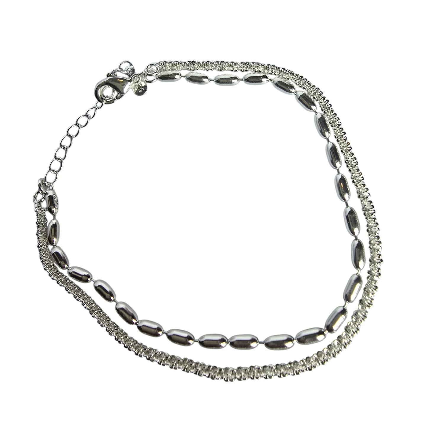 Double layered silver beaded bracelet