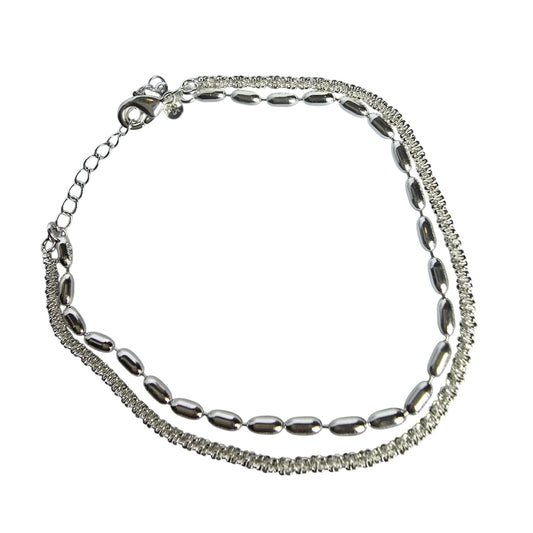 Double layered silver beaded bracelet