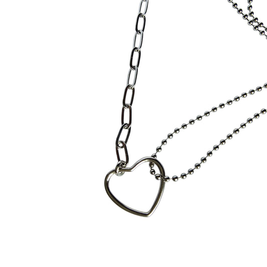 sterling silver double layer heart necklace